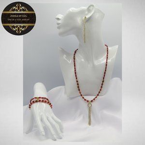 RED RHINESTONE TASSEL Beaded Jewelry Set